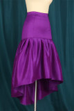 Purple Fashion Casual Solid Patchwork Asymmetrical Regular High Waist Skirt