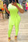 Fluorescent Green Fashion Casual Solid Patchwork Asymmetrical O Neck Short Sleeve Two Pieces