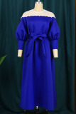 Blue Elegant Solid Patchwork Beading O Neck A Line Dresses