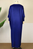Royal Blue Fashion Casual Solid Hollowed Out Patchwork V Neck Long Sleeve Dresses