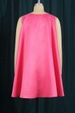 Pink Celebrities Solid Patchwork With Bow O Neck A Line Dresses