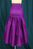 Purple Fashion Casual Solid Patchwork Asymmetrical Regular High Waist Skirt