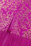 Purple Sexy Print Tassel Patchwork Straight High Waist Straight Full Print Bottoms