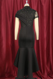 Black Fashion Sexy Patchwork See-through Half A Turtleneck Evening Dress