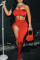 Red Sexy Solid Hollowed Out Patchwork Asymmetrical Halter Sleeveless Two Pieces