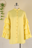 Yellow Casual Solid Patchwork Mandarin Collar Straight Dresses