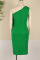 Green Elegant Solid Split Joint Flounce Fold Oblique Collar Pencil Skirt Dresses