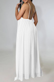 White Casual Solid Patchwork Backless Spaghetti Strap Sling Dress Dresses