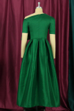 Ink Green Fashion Solid Split Joint With Bow Oblique Collar Evening Dress