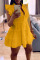 Yellow Casual Solid Split Joint Buckle Flounce Turndown Collar A Line Dresses