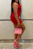 Red Fashion Sexy Solid Hollowed Out Backless Oblique Collar Sleeveless Dress