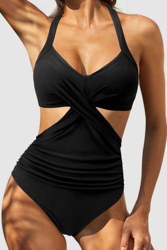 Black Sexy Solid Patchwork Swimwears