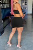 Black Sexy Solid Mesh Spaghetti Strap Pencil Skirt Dresses