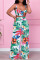 Green Sweet Vacation Print Patchwork Two Pieces