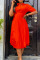 Tangerine Red Casual Solid Bandage Split Joint Fold O Neck A Line Dresses
