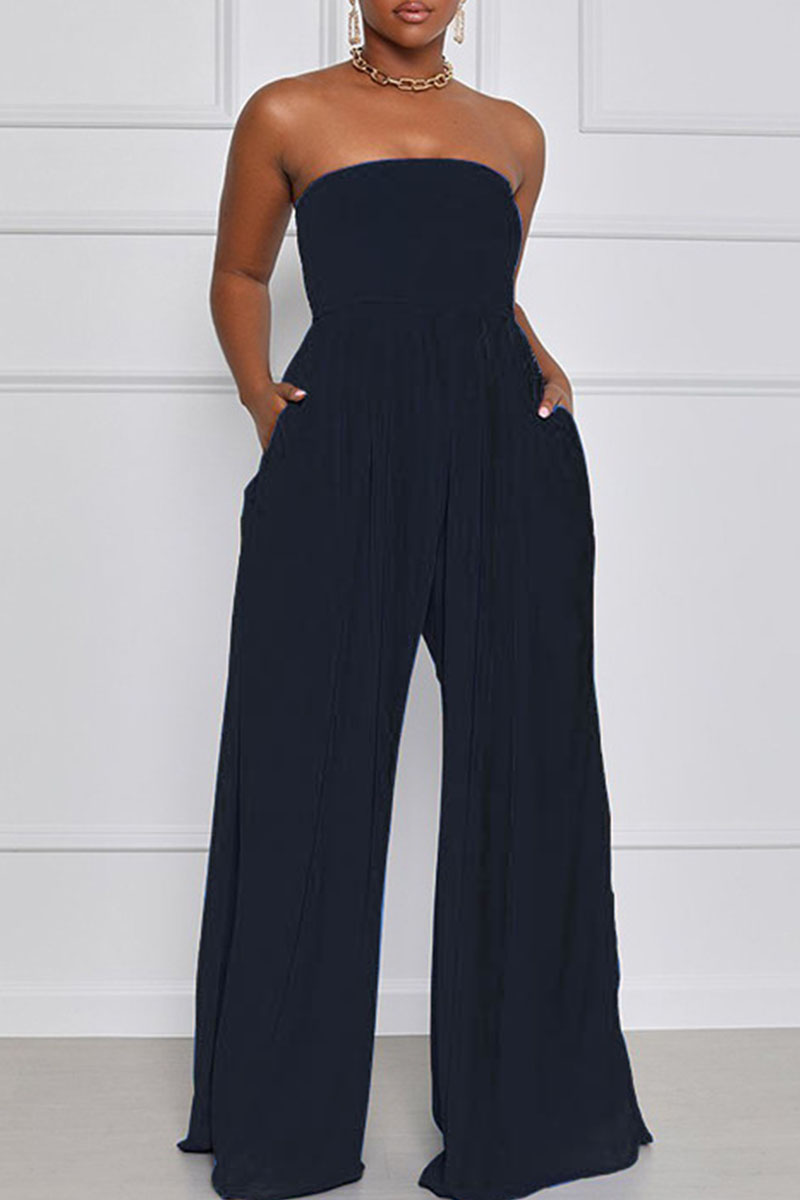 Sexy Buttons Irregular Strapless Regular Jumpsuits(6 Colors)