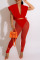 Red Sexy Solid Bandage Patchwork See-through V Neck Sleeveless Two Pieces