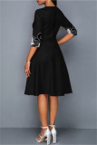 Black Fashion Casual Print Basic O Neck Dresses