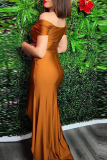 Brown Fashion Solid Patchwork Off the Shoulder Irregular Dress Dresses