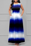 Blue Fashion Casual Print Basic O Neck Sleeveless Dress