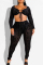 Black Fashion Sexy Print Bandage See-through V Neck Long Sleeve Two Pieces
