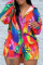 Colour Fashion Patchwork Tie-dye Turndown Collar Long Sleeve Two Pieces