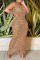 Light Brown Sexy Solid Tassel Hollowed Out Patchwork Spaghetti Strap Sling Dress Dresses