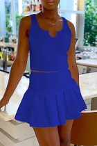 Blue Sexy Casual Solid Basic V Neck Sleeveless Two Pieces