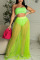 Fluorescent Green Sexy Solid Patchwork See-through Strapless Sleeveless Two Pieces