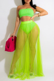 Fluorescent Green Sexy Solid Patchwork See-through Strapless Sleeveless Two Pieces