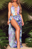 Multi-color Sexy Print Bandage Hollowed Out Patchwork Swimwears