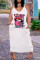 White Pink Fashion Sexy Plus Size Casual Print Pocket Spaghetti Strap Long Dress