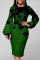 Green Fashion Casual Print Basic O Neck Long Sleeve Dresses