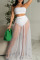 White Sexy Solid Patchwork See-through Strapless Sleeveless Two Pieces