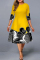 Yellow Fashion Casual Print Basic O Neck Plus Size Dresses