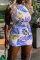 Purple Fashion Casual Print Bandage O Neck Sleeveless Dress