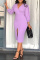 Purple Fashion Casual Solid Patchwork Slit V Neck Long Sleeve Dresses