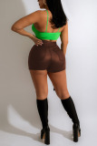 Brown Casual Solid Patchwork Regular High Waist Solid Color Bottoms