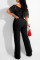 Black Fashion Casual Solid Split Joint Off the Shoulder Regular Jumpsuits