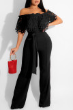 White Fashion Casual Solid Patchwork Off the Shoulder Regular Jumpsuits