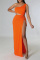 Orange Fashion Sexy Solid Bandage Slit One Shoulder Sleeveless Dress Dresses
