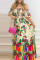 Multicolor Fashion Casual Print Backless Off the Shoulder Long Dress