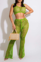 Green Sexy Solid Hollowed Out Patchwork U Neck Sleeveless Two Pieces