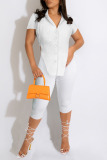 White Fashion Casual Solid Asymmetrical Turndown Collar Short Sleeve Two Pieces