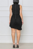 Black Fashion Casual Solid Fold Half A Turtleneck Sleeveless Dress Dresses
