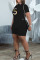 Black Casual Print Bandage Asymmetrical O Neck Short Sleeve Two Pieces