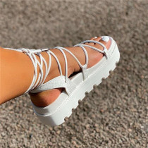 White Fashion Casual Bandage Split Joint Solid Color Round Out Door Shoes