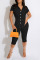 Black Fashion Casual Solid Asymmetrical Turndown Collar Short Sleeve Two Pieces