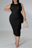 White Fashion Casual Plus Size Solid Patchwork O Neck Sleeveless Dress