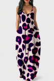 Pink Fashion Sexy Casual Print Leopard Backless Spaghetti Strap Long Dress